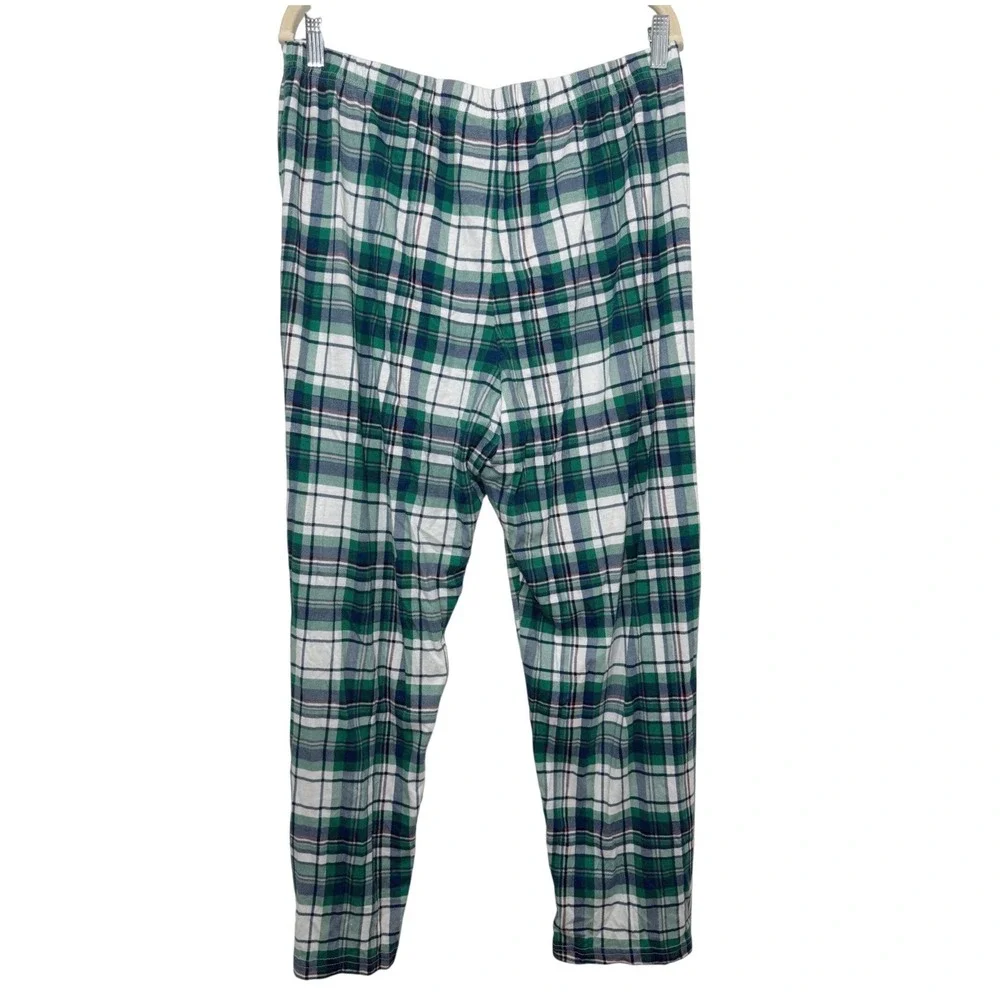 Mens Plaid Pajama Pants Green Navy White Cotton Blend Lounge Sleep Bottoms L